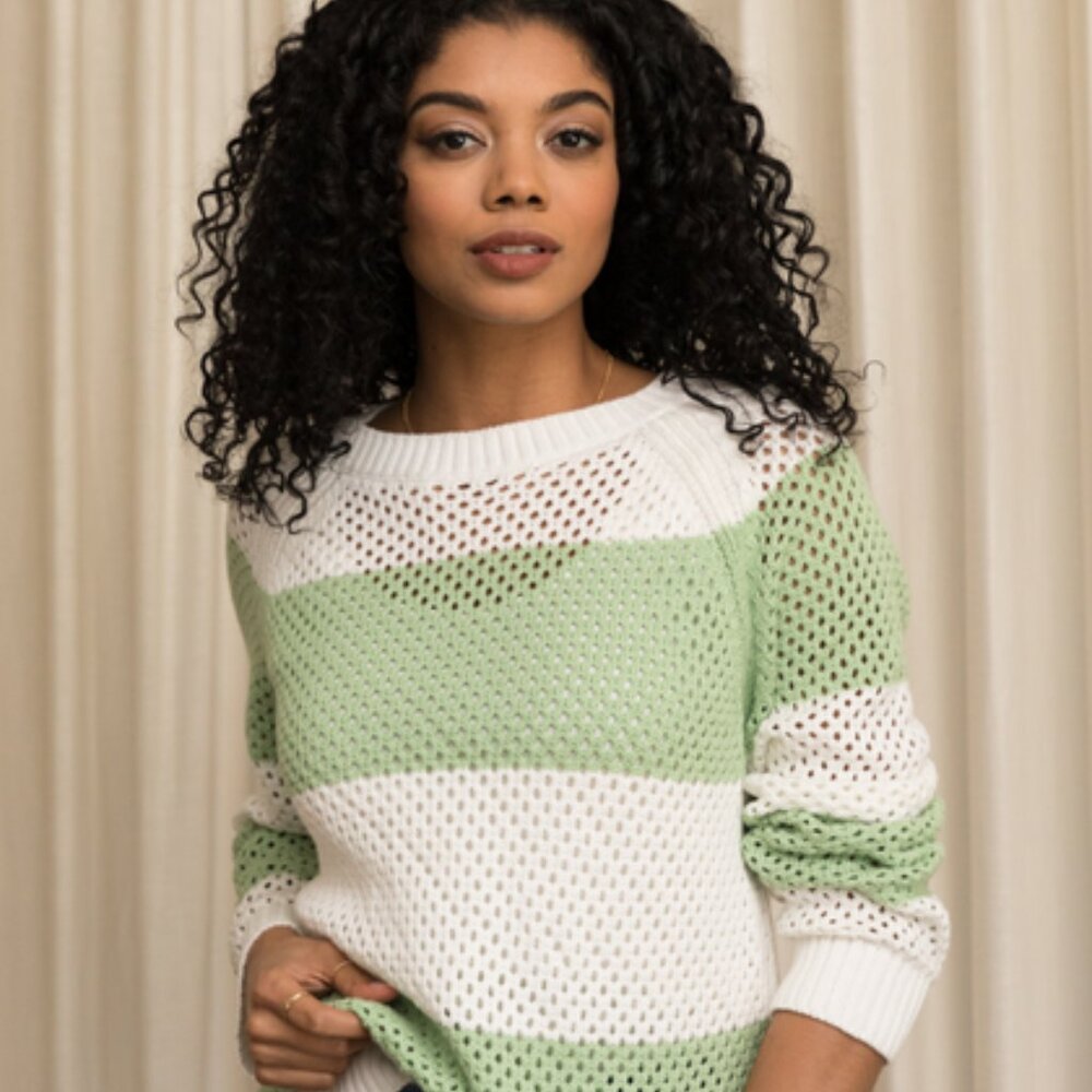 ABLE Taylor Mesh Sweater in Almond/Pistachio Stripe Size S